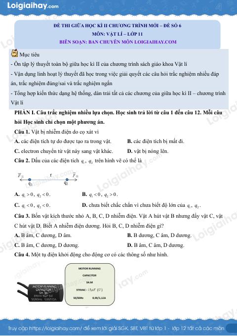 Đề thi giữa học kì 2 Vật lí 11 Cánh diều - Đề số 6